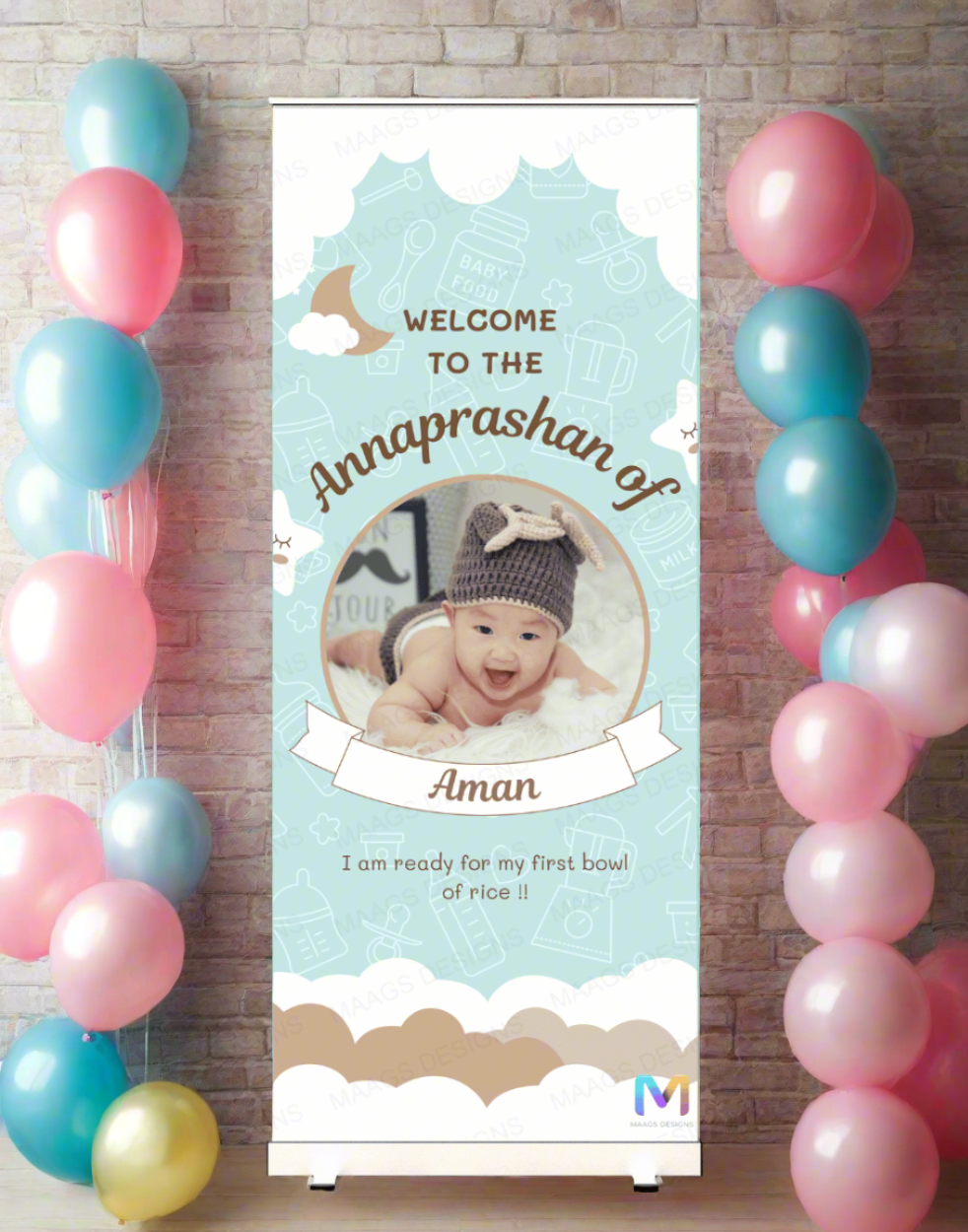 Annaprashan Welcome Banner Roll up Standee - Design #33 (with stand) | Celebration Banner, Event Banner, Party Banner