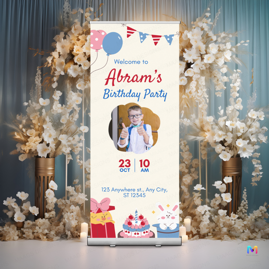 Birthday Banner Standee (with Stand) - Design #52 | Celebration Banner, Event Banner, Party Banner