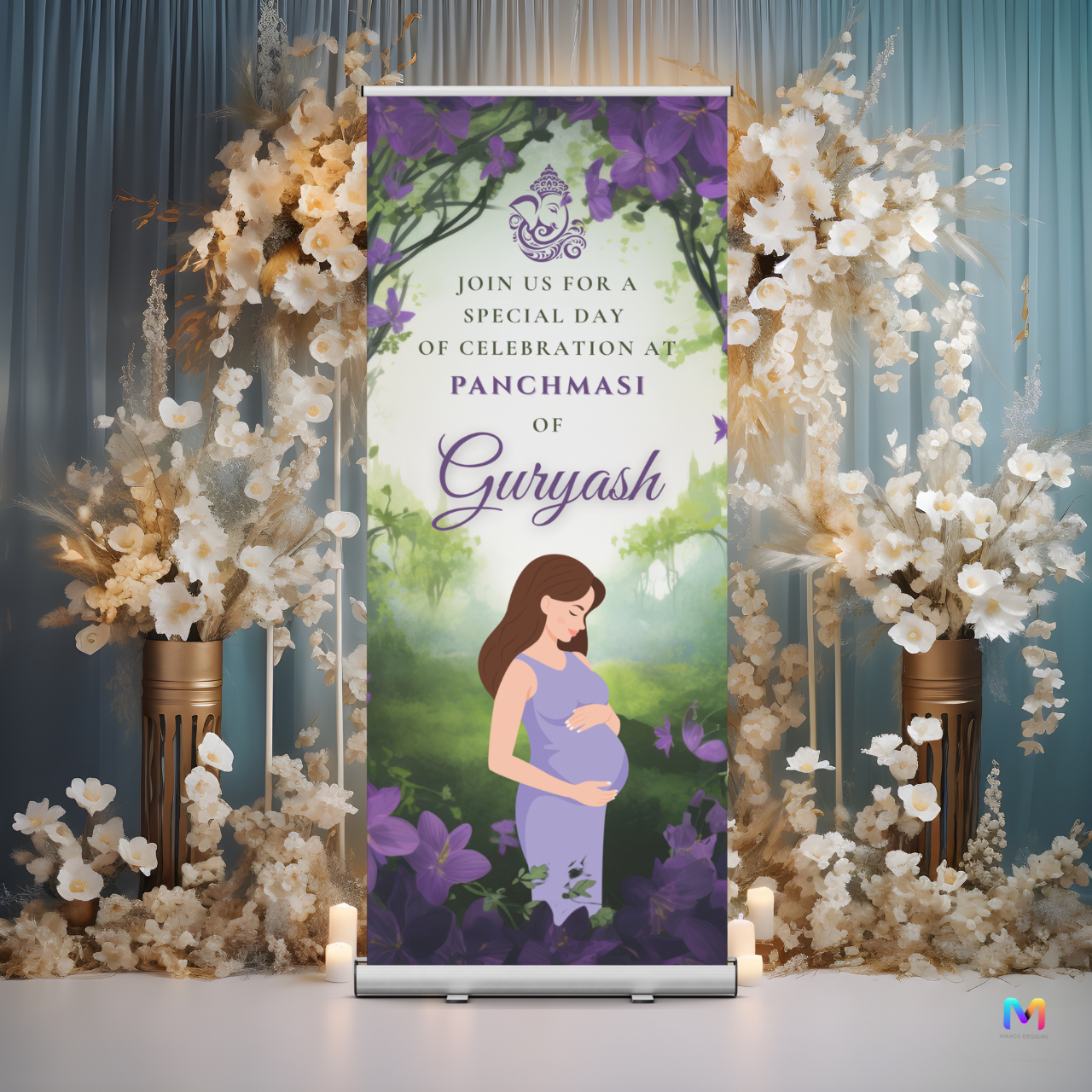 Baby Shower Banner Standee - Design #PM04, Panchmasi Banner (Banner comes with Stand Included)