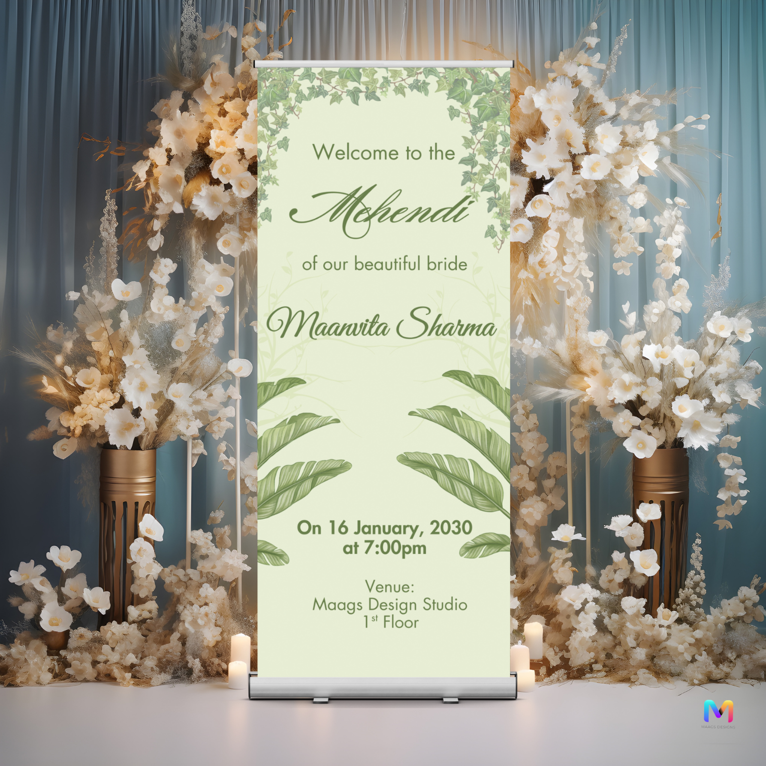 Mehendi Banner Standee - #MH02, Mehendi Ceremony Banner Stand, Mehendi Standee