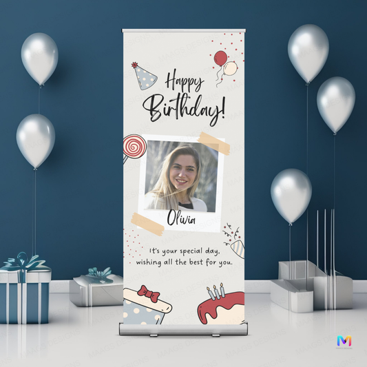Birthday Banner Standee (with Stand) - Design #29 | Celebration Banner, Event Banner, Party Banner