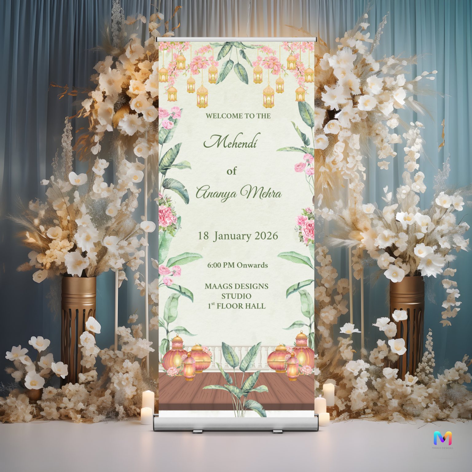 Mehendi Banner Standee - #MH03, Mehendi Ceremony Banner Stand, Mehendi Standee
