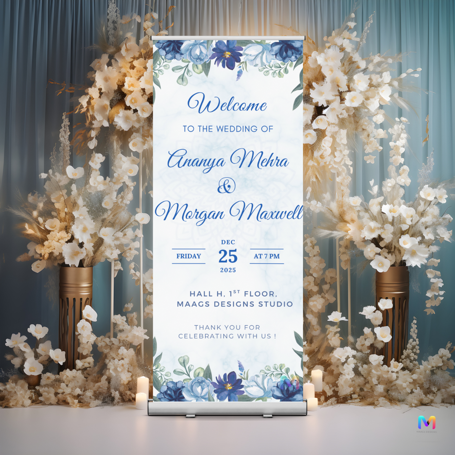 Wedding Banner Standee - #W35, Wedding Party Banner Stand, Wedding Standee (With Stand) Banner with Stand