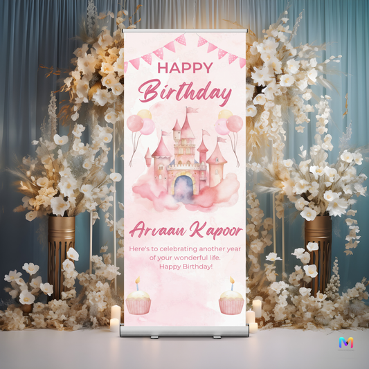 Castle Birthday Banner Standee (with Stand) - Design #18 | Celebration Banner, Event Banner, Party Banner