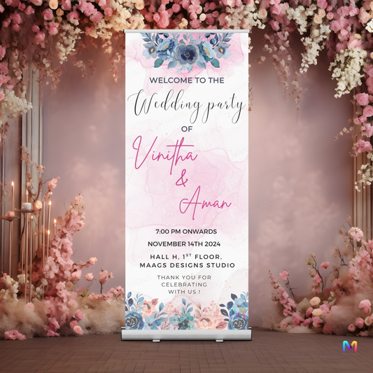 Wedding Banner Standee - Design #W01, Wedding Party Banner (Banner comes with Stand Included)
