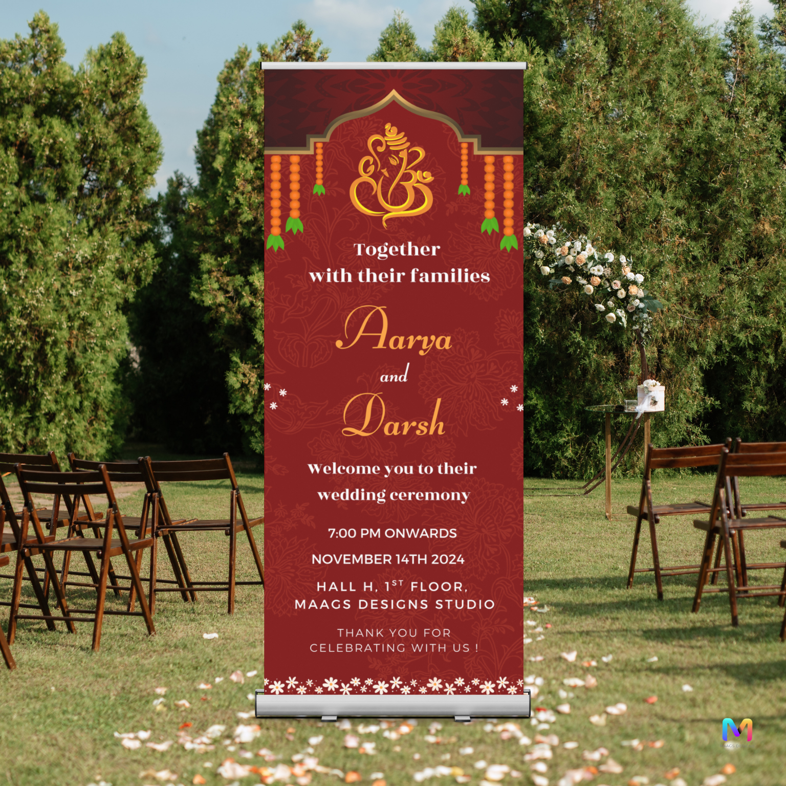 Wedding Banner Standee Ganesh Ji Blessing (with Stand) - Design #56 | Wedding Banner, Celebration Banner, Event Banner, Party Banner
