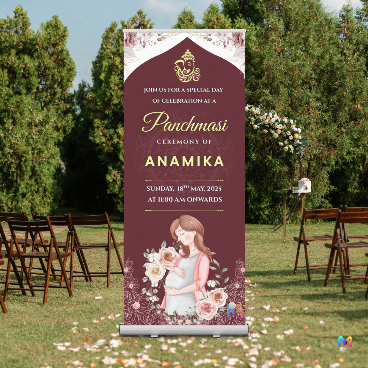 Baby Shower Banner Standee - Design #PM03, Panchmasi Banner (Banner comes with Stand Included)