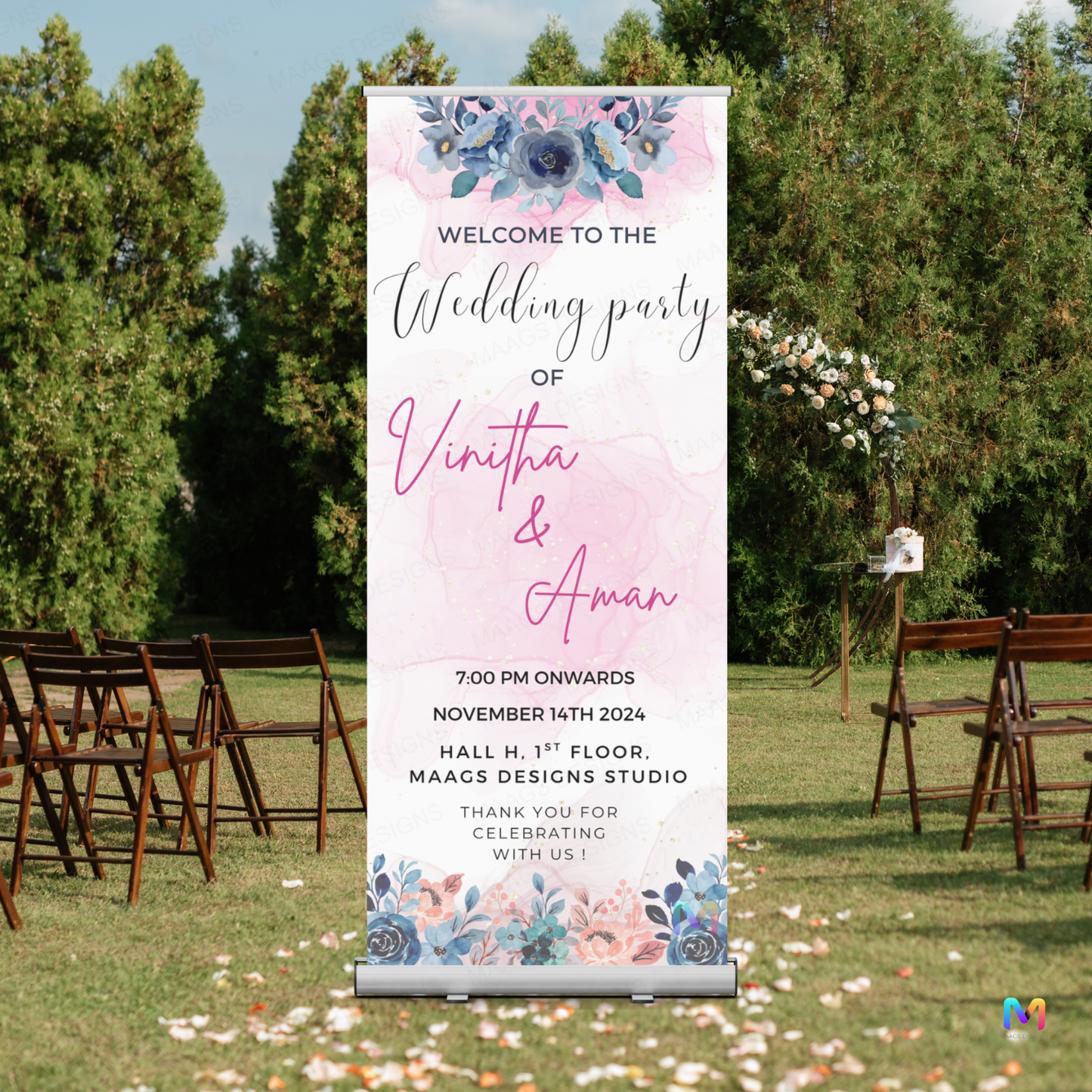 Wedding Banner Standee - Design #W01, Wedding Party Banner (Banner comes with Stand Included)