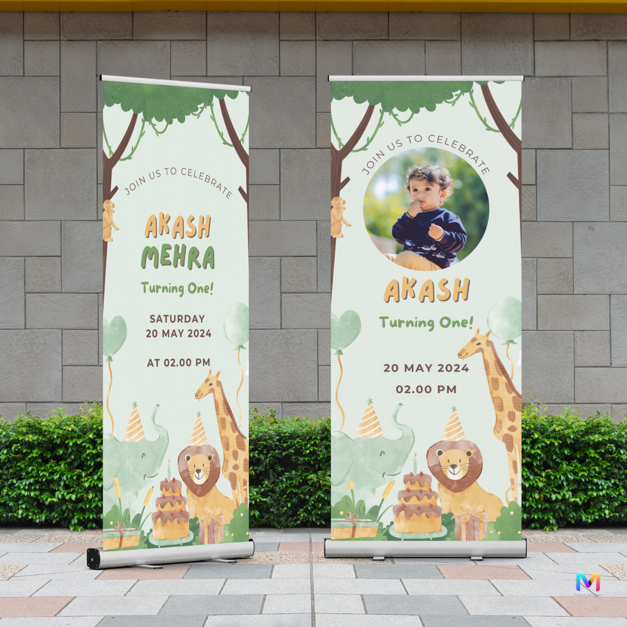 Birthday Banner Standee - #B01, Jungle Animal Themed, Birthday Party Banner (with Stand)