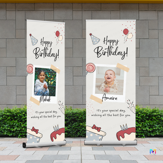 Birthday Banner Standee (with Stand) - Design #29 | Celebration Banner, Event Banner, Party Banner