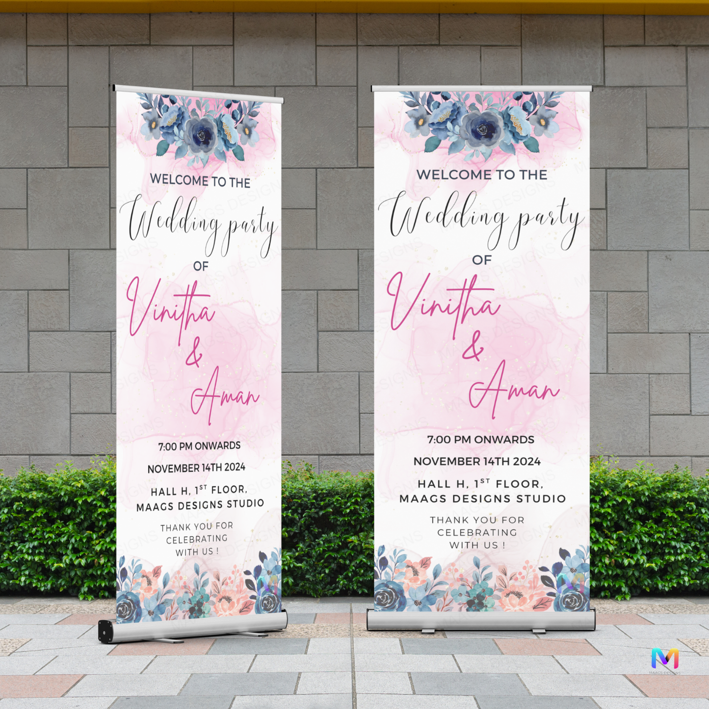 Wedding Banner Standee - Design #W01, Wedding Party Banner (Banner comes with Stand Included)
