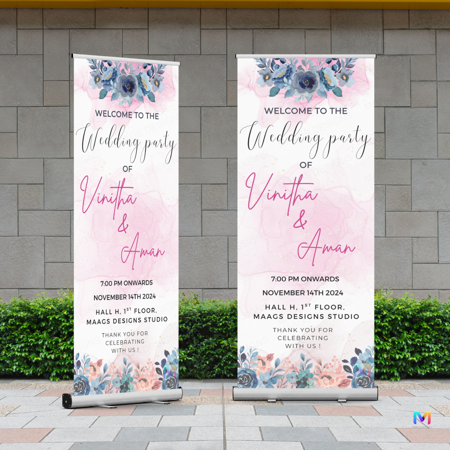 Wedding Banner Standee - Design #W01, Wedding Party Banner (Banner comes with Stand Included)