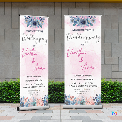 Wedding Banner Standee - Design #W01, Wedding Party Banner (Banner comes with Stand Included)