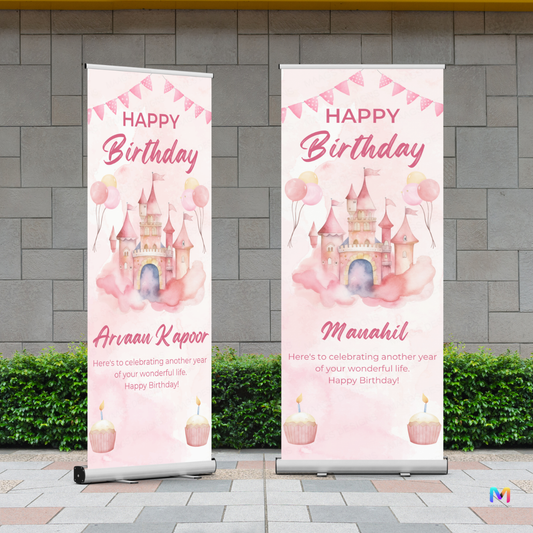 Castle Birthday Banner Standee (with Stand) - Design #18 | Celebration Banner, Event Banner, Party Banner