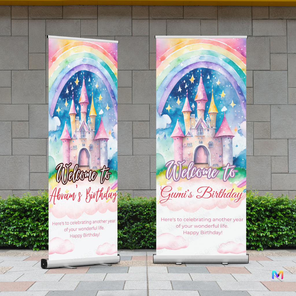 Birthday Banner Standee - #B23, Castle Themed Banner, Birthday Party Banner (With Stand) Banner with Stand