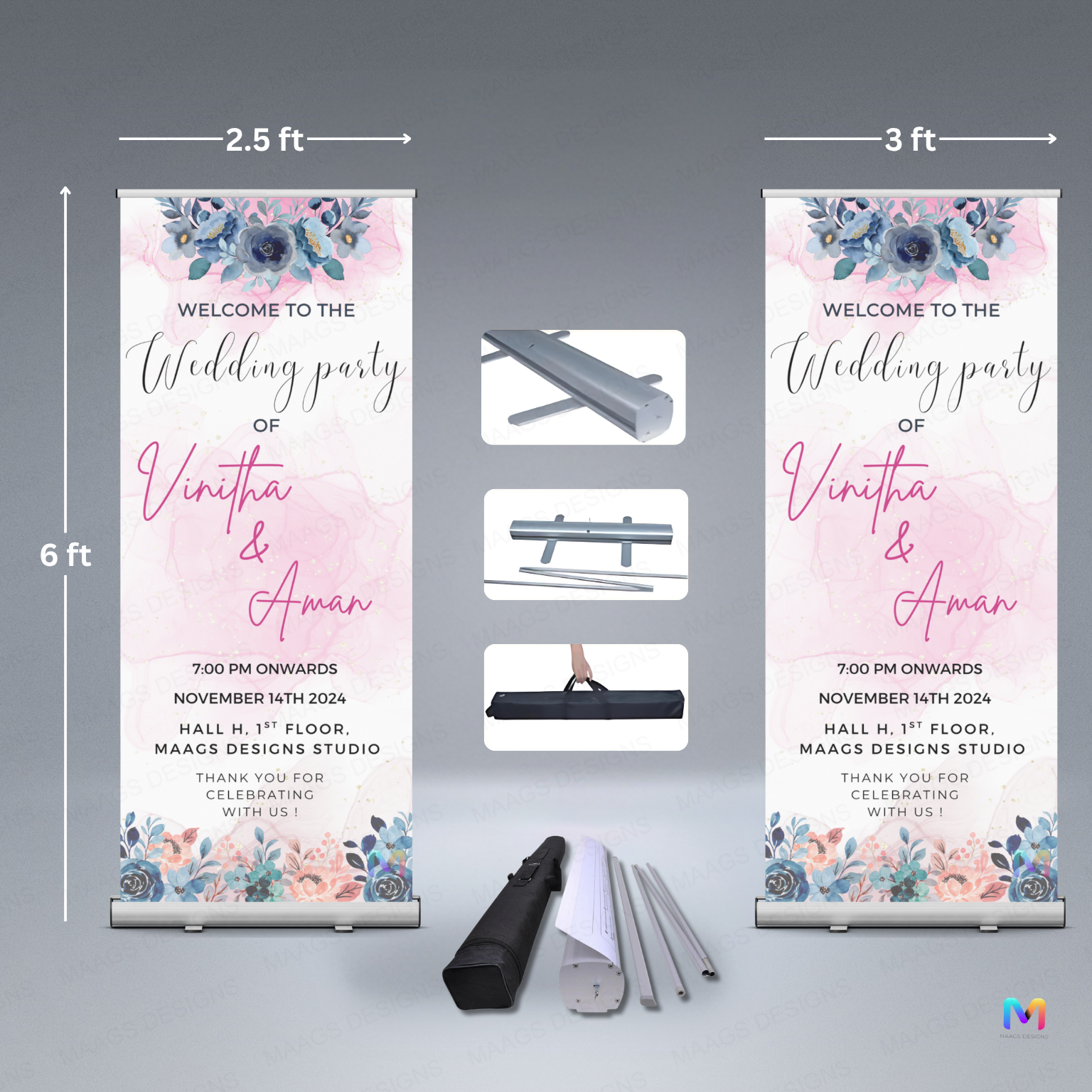 Wedding Banner Standee - Design #W01, Wedding Party Banner (Banner comes with Stand Included)