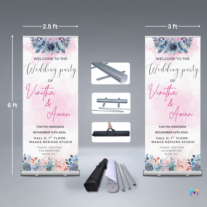 Wedding Banner Standee - Design #W01, Wedding Party Banner (Banner comes with Stand Included)