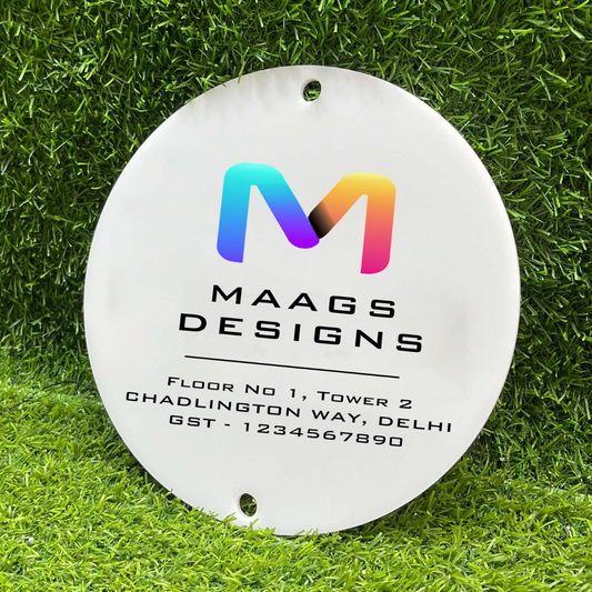 Office Name Plate with Logo (Circular), Round Custom Name Plates for Offices and Shops