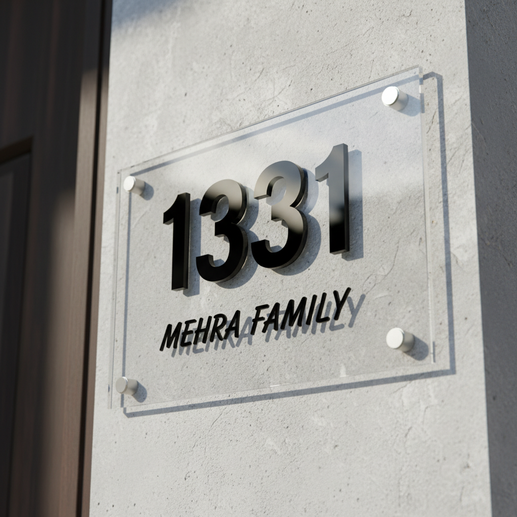 Crystal Clear Name Plate, Raised Letter Name Plate for Homes Acrylic: Clear (Transparent) Acrylic: Glossy Black