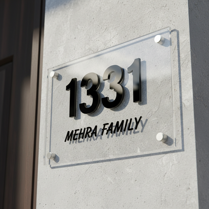 Crystal Clear Name Plate, Raised Letter Name Plate for Homes Acrylic: Clear (Transparent) Acrylic: Glossy Black