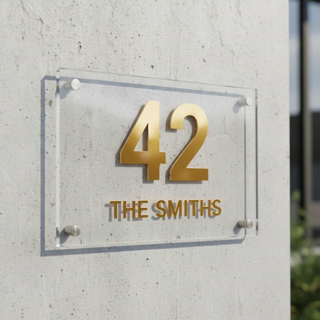 Crystal Clear Name Plate, Raised Letter Name Plate for Homes Acrylic: Clear (Transparent) Acrylic: Glossy Gold