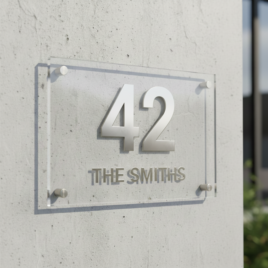 Crystal Clear Name Plate, Raised Letter Name Plate for Homes Acrylic: Clear (Transparent) Acrylic: Glossy Silver