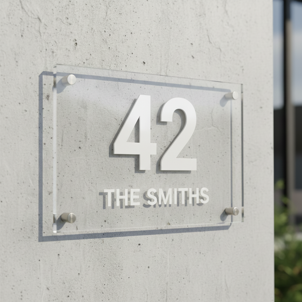 Crystal Clear Name Plate, Raised Letter Name Plate for Homes Acrylic: Clear (Transparent) Acrylic: Glossy White