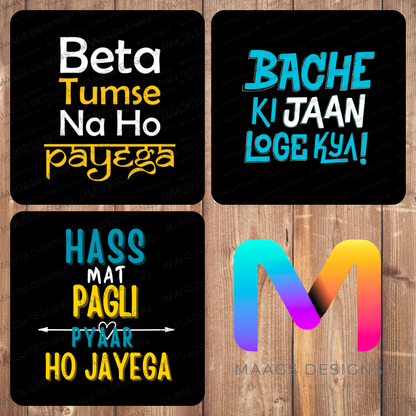 Bollywood Quotes Coasters - Set 01 | Premium Coasters