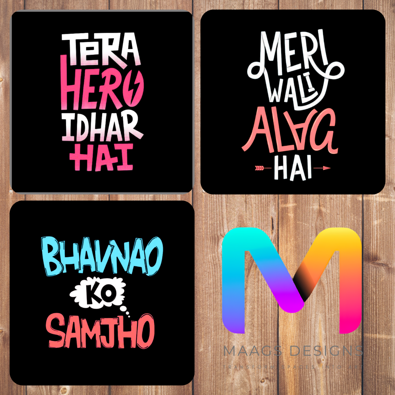 Bollywood Quotes Coasters - Set 02 | Premium Coasters