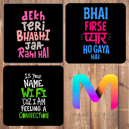 Bollywood Quotes Coasters - Set 02 | Premium Coasters