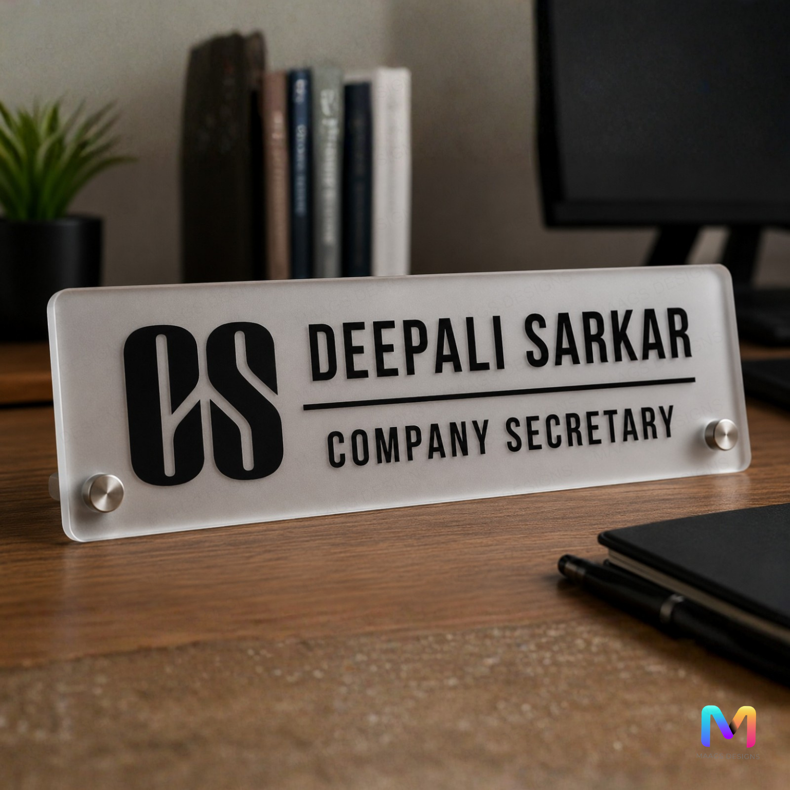 Prism Desk Name Plate for Company Secretary, Company Secretary Name Plate