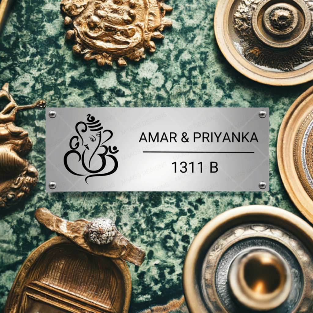 Ethnic Collection - Blessings of Ganesha (Stainless Steel) | Premium Custom Name Plates for Homes Stainless Steel: Natural