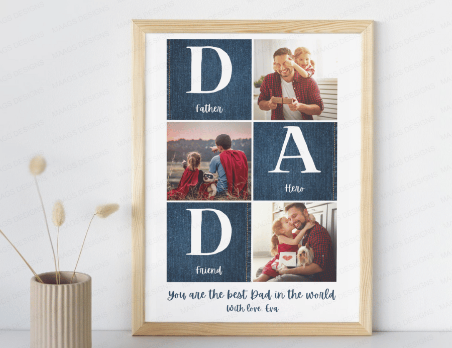 Personalized Photo Collage Frame for Dad | Fathers Day, Best Dad, Gifts for Him & Her