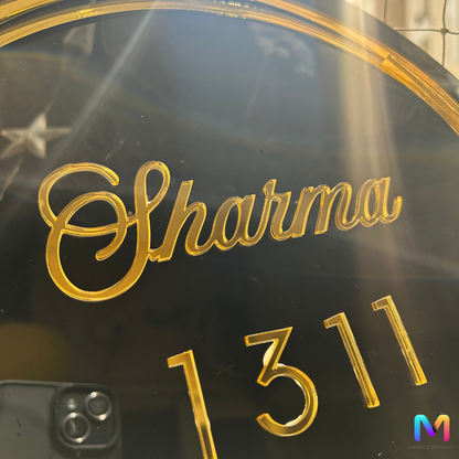 Gold Halo Acrylic Name Plate, Circular Name Plate with 3D Gold Letters