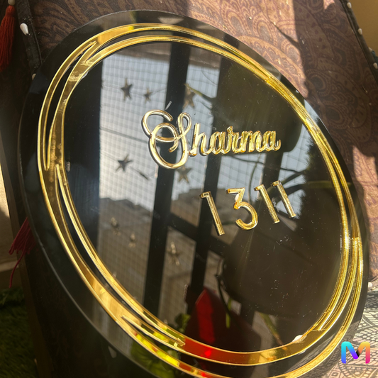 Gold Halo Acrylic Name Plate, Circular Name Plate with 3D Gold Letters