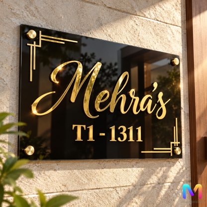 Regent Classic Raised Letter Name Plate in Acrylic Acrylic: Gold in Black