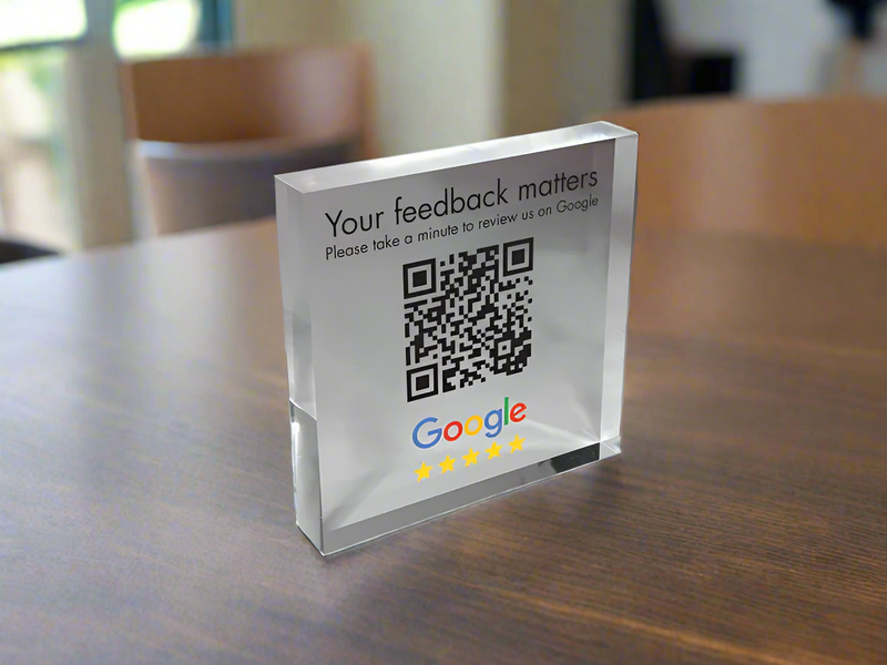 QR Code Block, Google Review Block, Custom QR Code Acrylic Display 3.5" x 3.5" inches No Add-On Clear Transparent