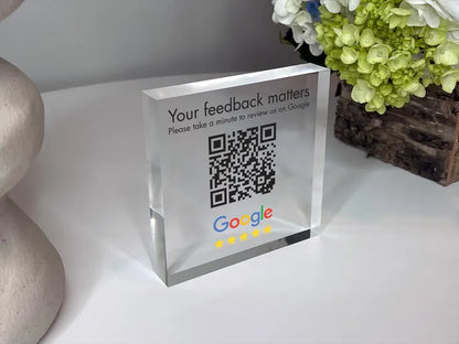 QR Code Block | Google Review Block Custom QR Code Acrylic Display, Small Business, Beauty, Spa, Salon, Restaurant, Office, Online Feedback Reviews