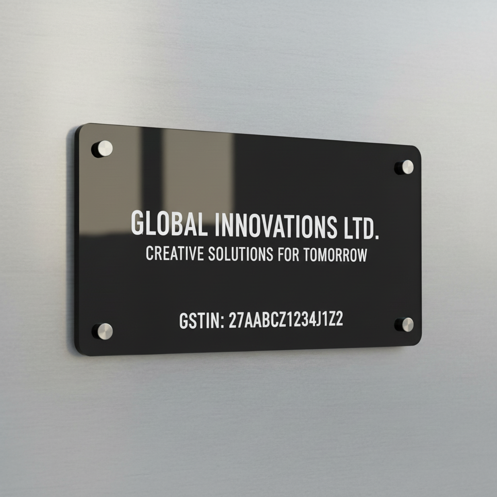 Company GST Acrylic Name Plate for Office & Business | Name Plate with GST Number Acrylic: Glossy Black Acrylic