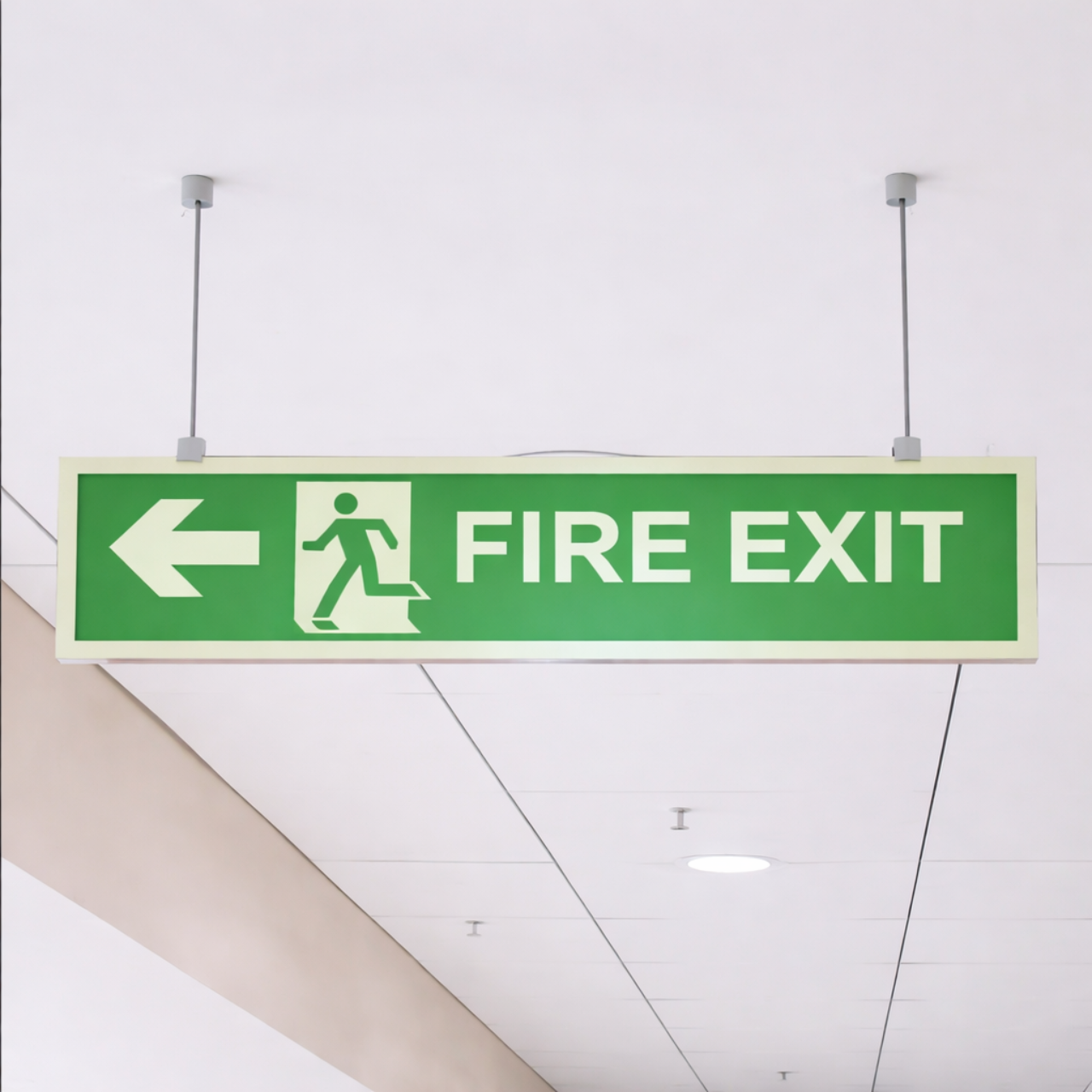 Fire Exit Night Glow Hanging Name Plate (Acrylic) Mount Hardware - Hanging Studds Left