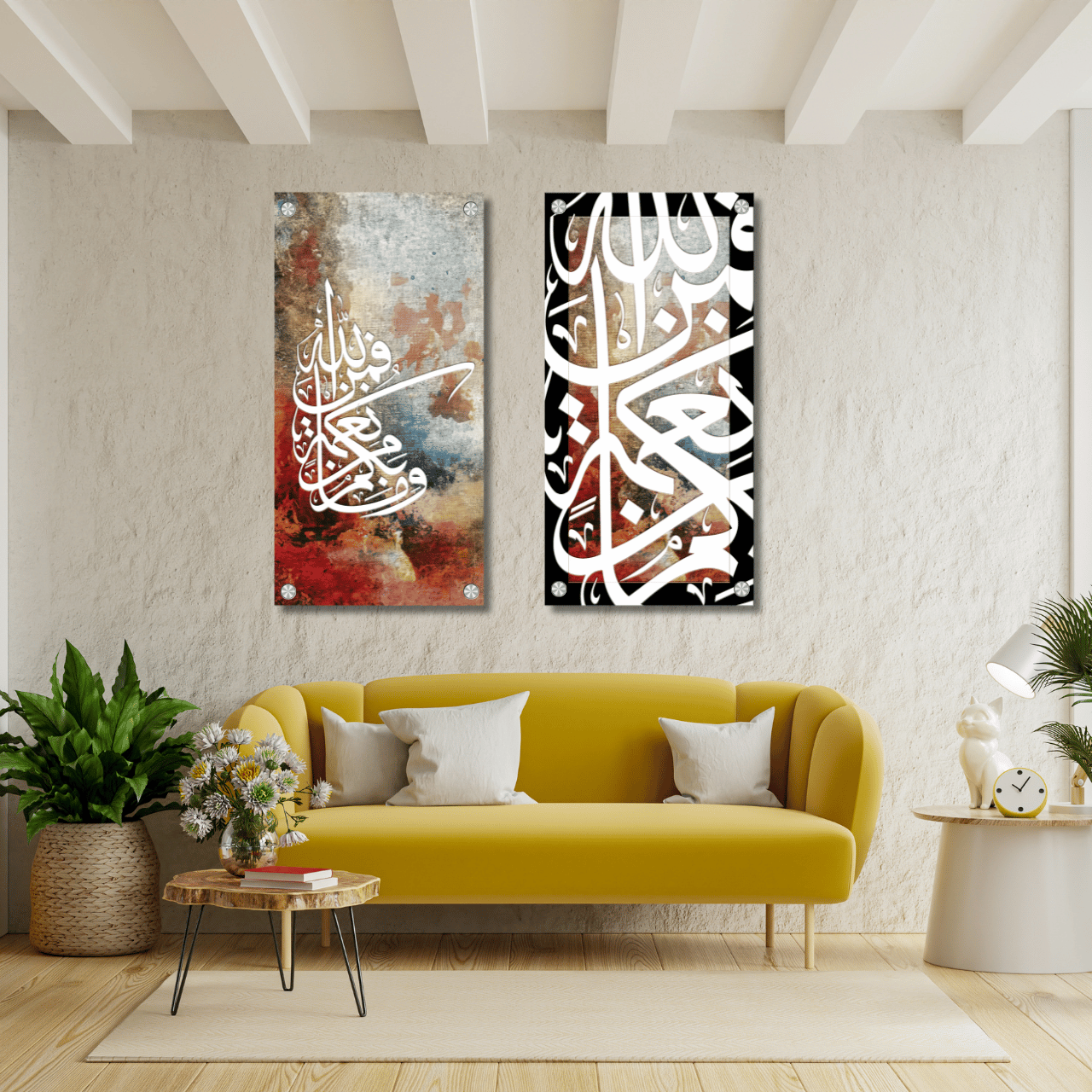 Islamic Caligraphy Wall Art, Set of 2 Pieces (Acrylic Printed Wall Art) | Islamic Wall Art Home Decoration