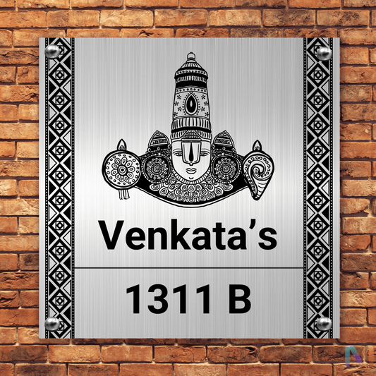 Divinity Collection - Lord Venkateshwara (Stainless Steel) | Premium Custom Name Plate for Home