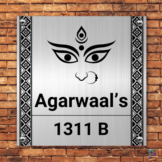 Divinity Collection - Maa Durga (Stainless Steel) | Premium Custom Name Plate for Home