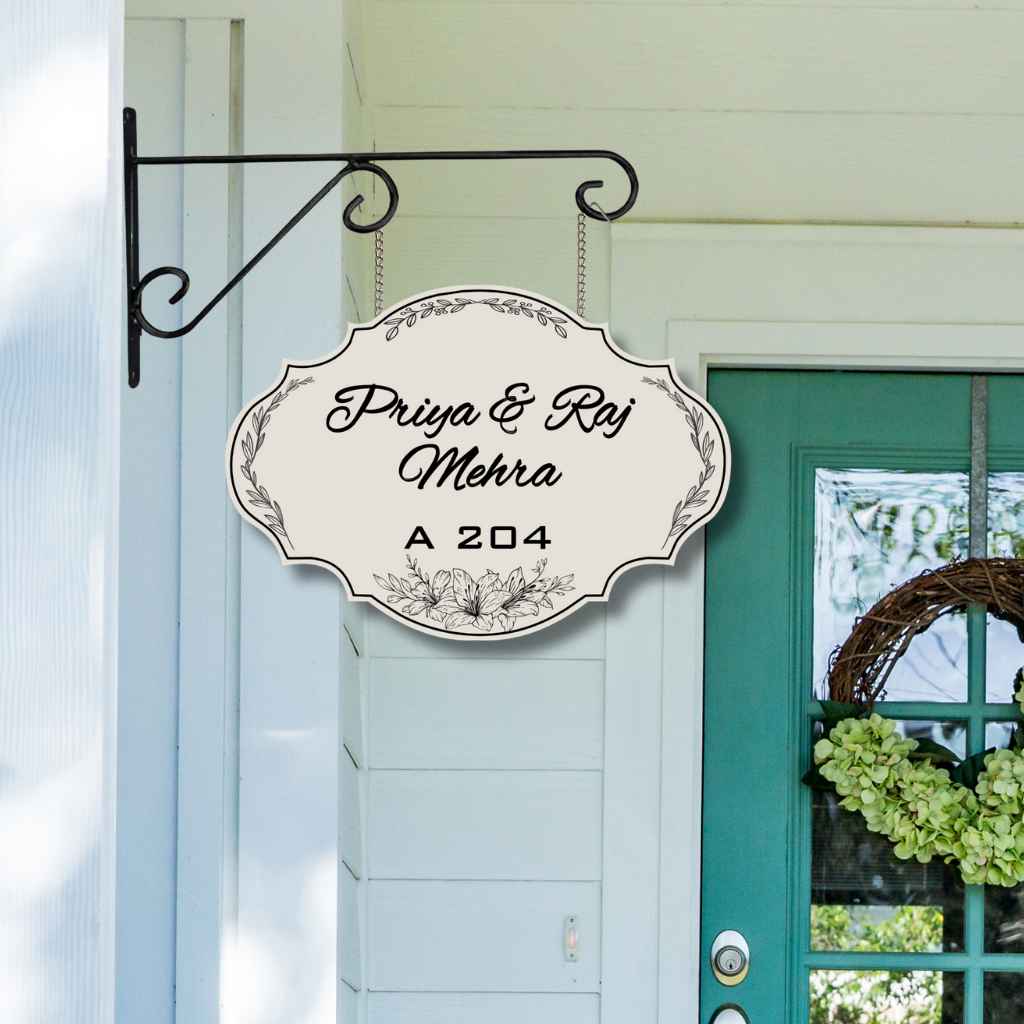 Ethereal Collection - Elegant Ivy - Hanging Name Plate | Name Plate with Metal Hanging Frame | Premium Custom Name Plate For Home