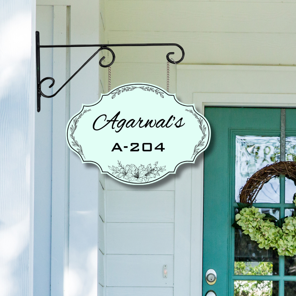 Ethereal Collection - Elegant Ivy - Hanging Name Plate | Name Plate with Metal Hanging Frame | Premium Custom Name Plate For Home