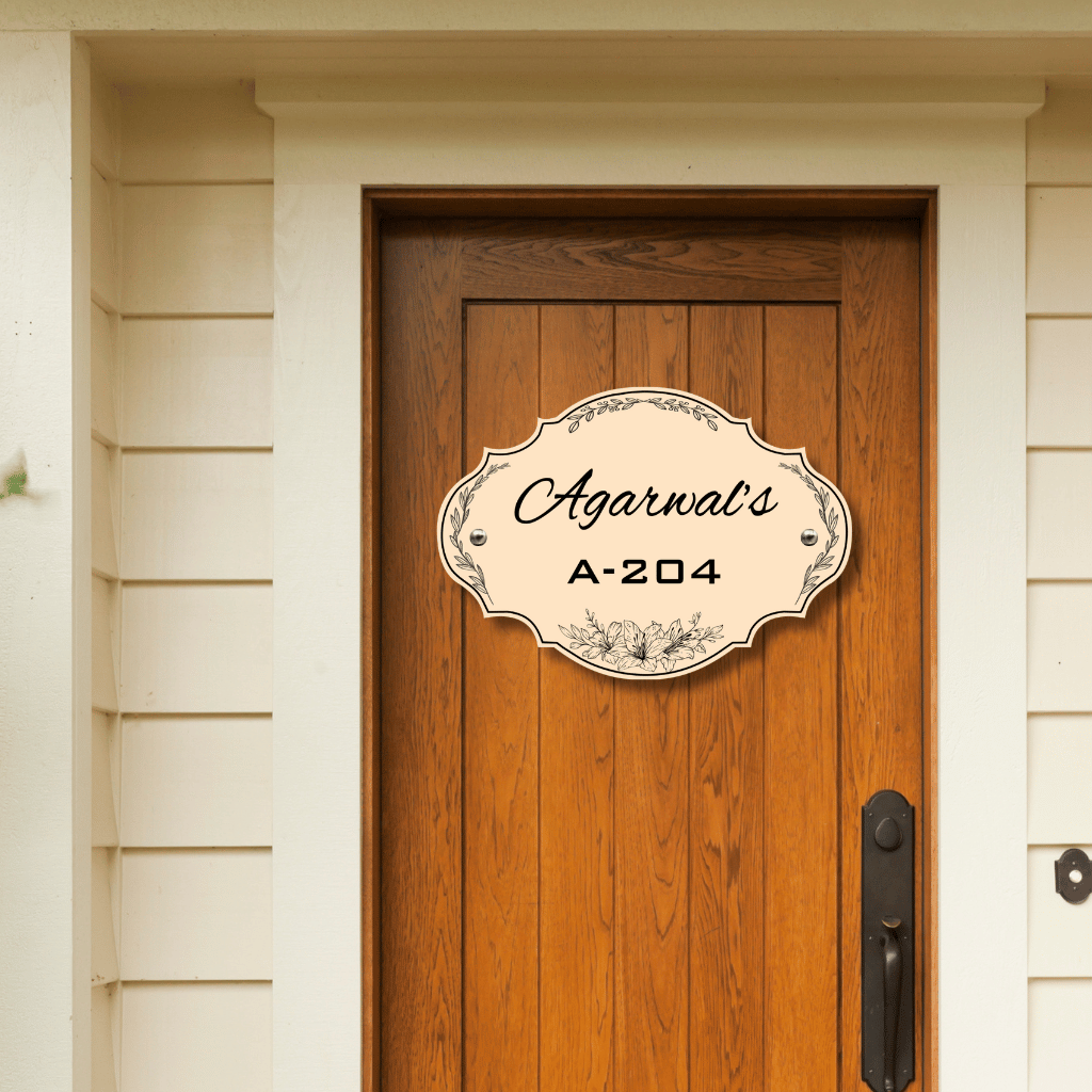 Ethereal Collection - Elegant Ivy - Mounted Name Plate | Premium Custom Name Plate For Home 12" x 8" inches Cream