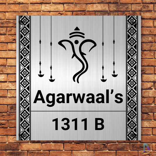 Divinity Collection - Ganesh Ji (Stainless Steel), Premium Custom Name Plate for Home