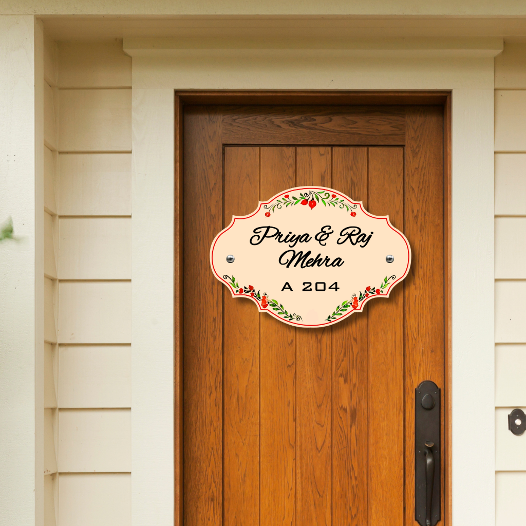 Ethereal Collection - Blossom Harmony - Mounted Name Plate | Premium Custom Name Plate For Home