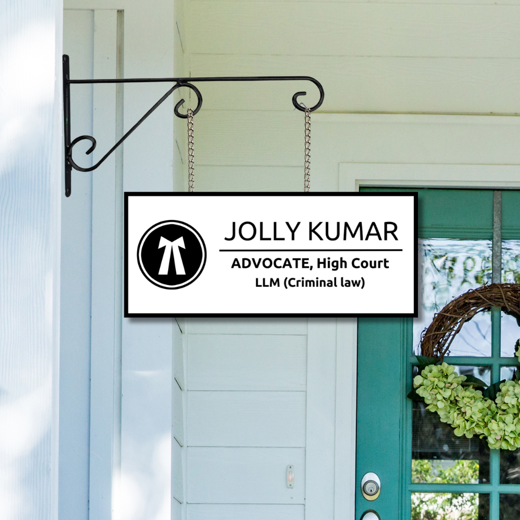 Executive Impressions Collection - Lawyer Name Plate, Hanging Name Plate Hanging: Classic Metal Frame Acrylic: Black in White