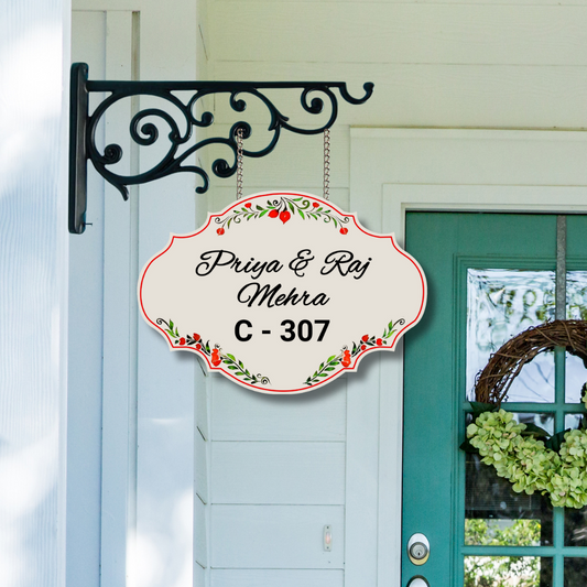 Ethereal Collection - Blossom Harmony - Hanging Name Plate | Name Plate with Metal Hanging Frame | Premium Custom Name Plate For Home